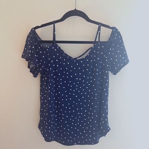 Kaileigh Polka Dot Exposed Shoulder Spring/Summer Blouse Size XS